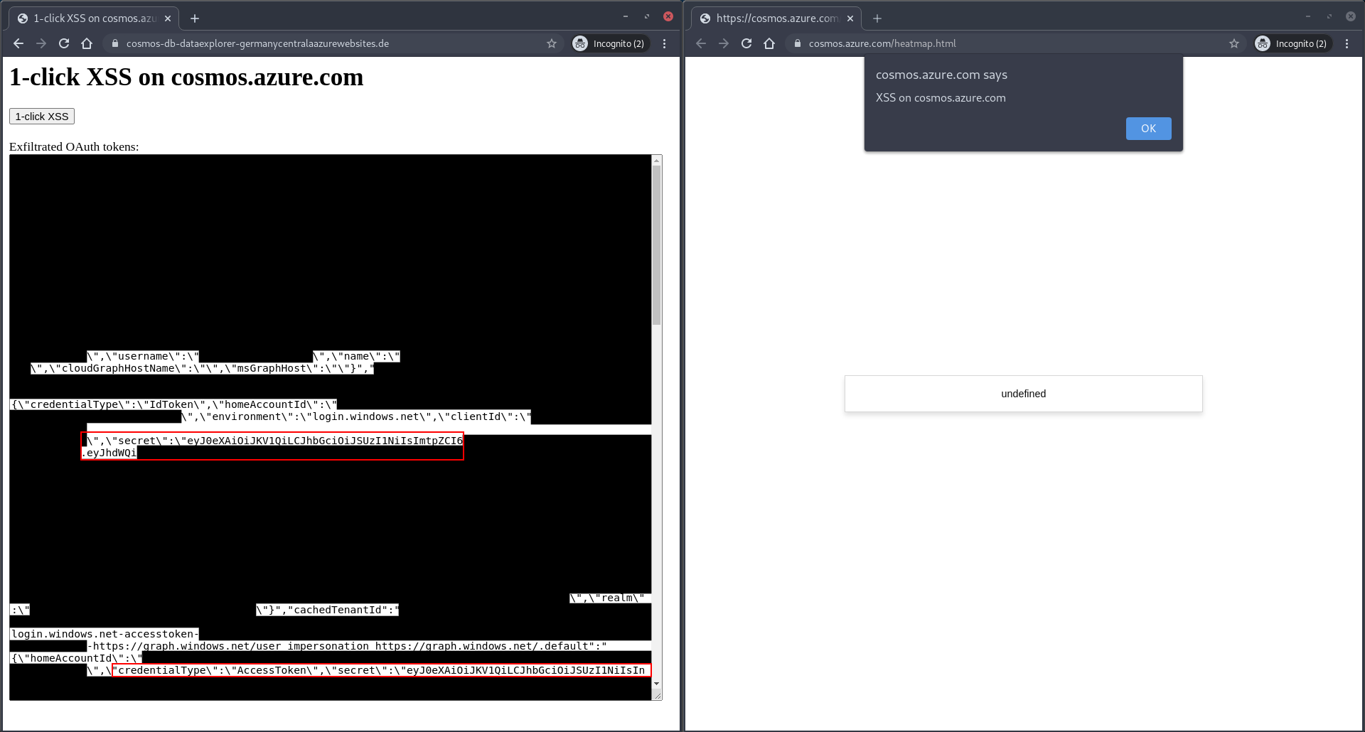 XSS on cosmos.azure.com